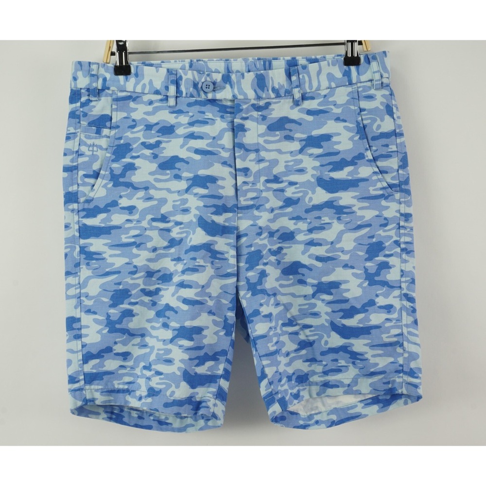 Strong Boalt Cotton Linen Camo Men's‎ 30 x 8" Blue Woven Flat Front Chino Shorts